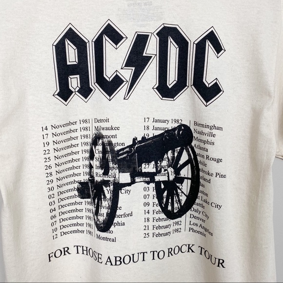 Tops | Acdc Graphic Band Tee M Tour Rock Roll Cream New | Poshmark